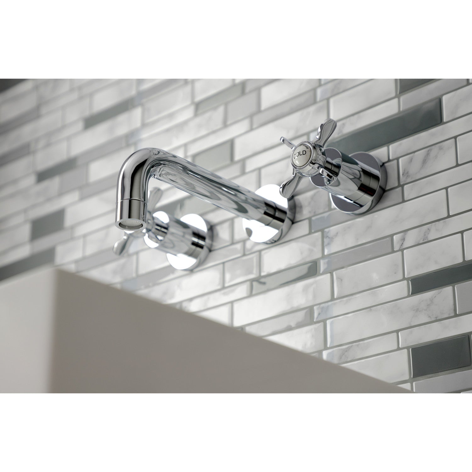 Kingston Sona KS8121BEX - Essex Double-Handle 3-Hole Wall Mount Bathroom Faucet, Polished Chrome — thumbnail 3